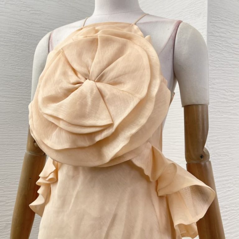 Zimmermann High Quality orange flowers appliqued ruffles backless maxi dress 55%Linen 45%Silk-3