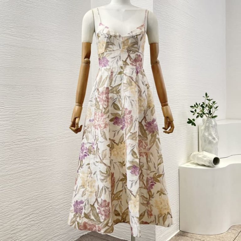 Zimmermann High Quality pink flowers print sleeveless midi dress 100%Linen-1