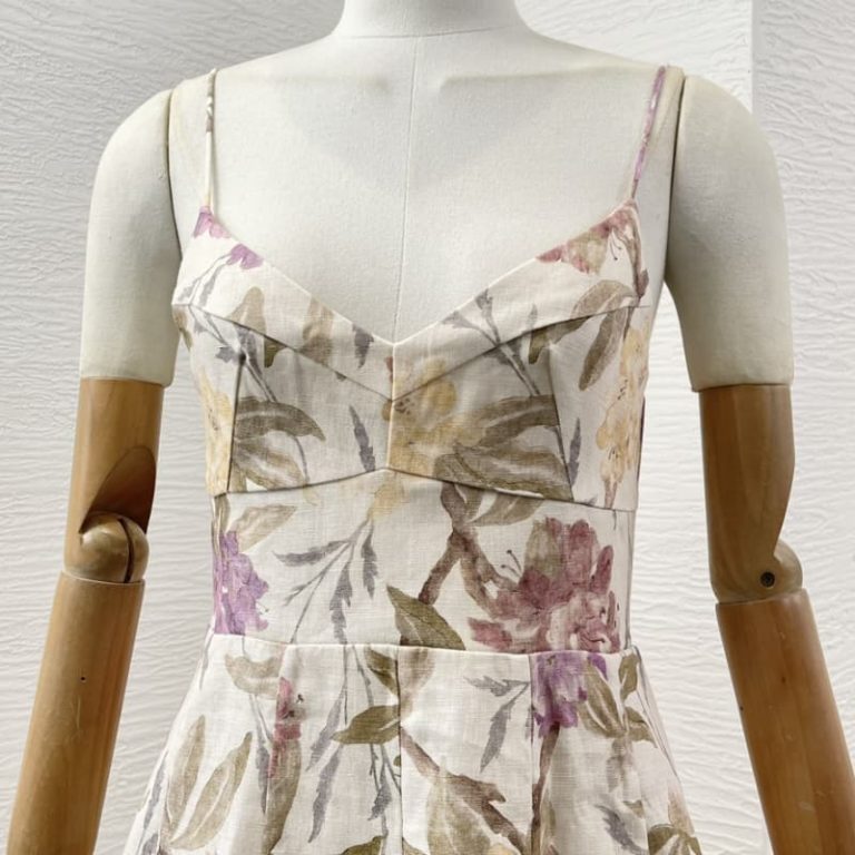 Zimmermann High Quality pink flowers print sleeveless midi dress 100%Linen-3