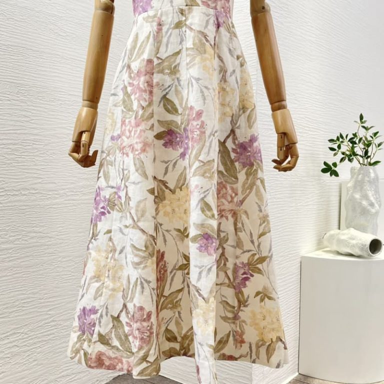 Zimmermann High Quality pink flowers print sleeveless midi dress 100%Linen-4