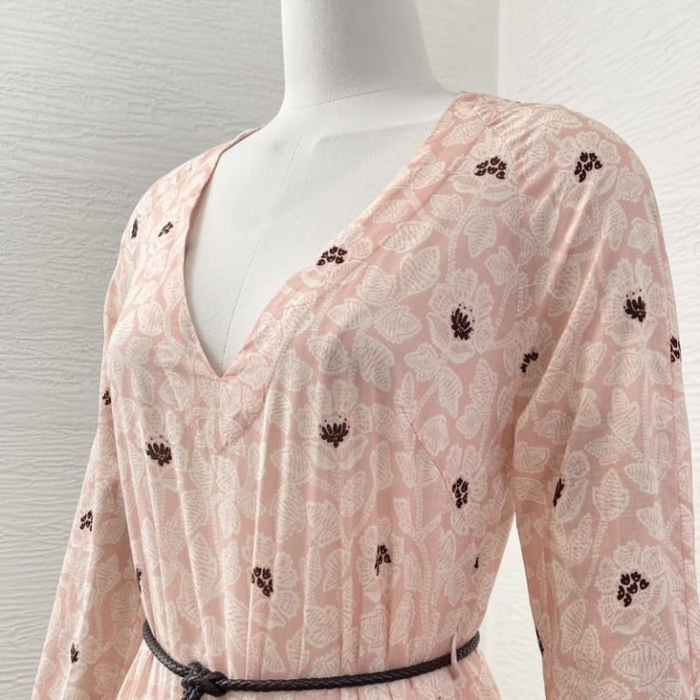 Zimmermann High Quality pink rose flowers print long sleeve v neck cascading pleat midi dress 100%Cotton-3