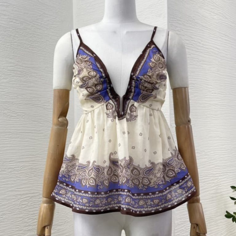 Zimmermann High Quality purple violet paisley print sleeveless backless blouse tops and pants set 100%Linen-1