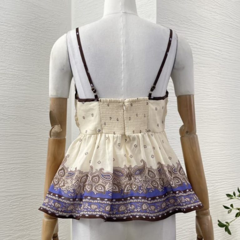 Zimmermann High Quality purple violet paisley print sleeveless backless blouse tops and pants set 100%Linen-2