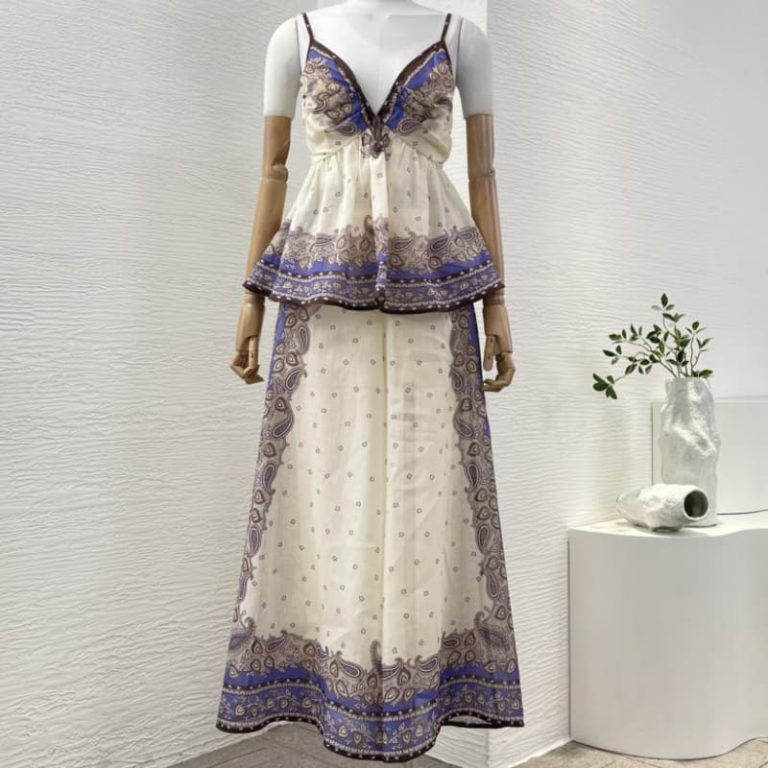 Zimmermann High Quality purple violet paisley print sleeveless backless blouse tops and pants set 100%Linen-5