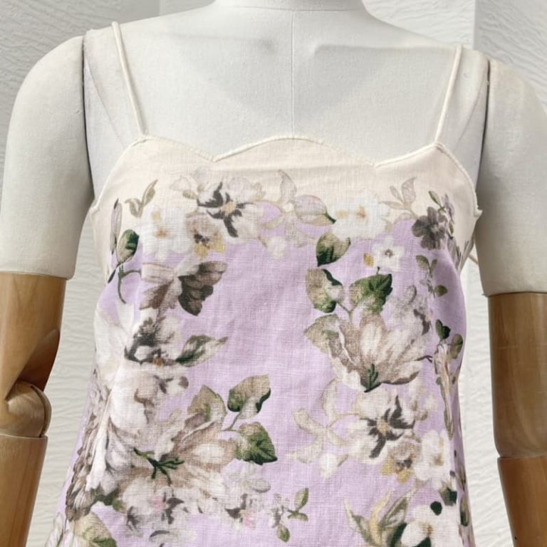 Zimmermann High Quality violet purple lilac purple flowers print sleeveless backless shell edge sling loose mini dress 100%Linen-3