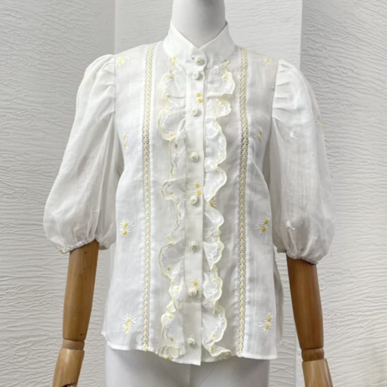 Zimmermann High Quality white short sleeve lace patchwork ruffles embroidery flowers blouse tops and shorts set 100% Ramie tops 100%Linen shorts-1