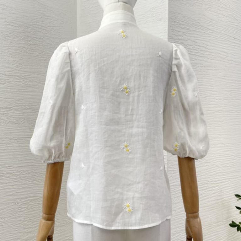 Zimmermann High Quality white short sleeve lace patchwork ruffles embroidery flowers blouse tops and shorts set 100% Ramie tops 100%Linen shorts-2