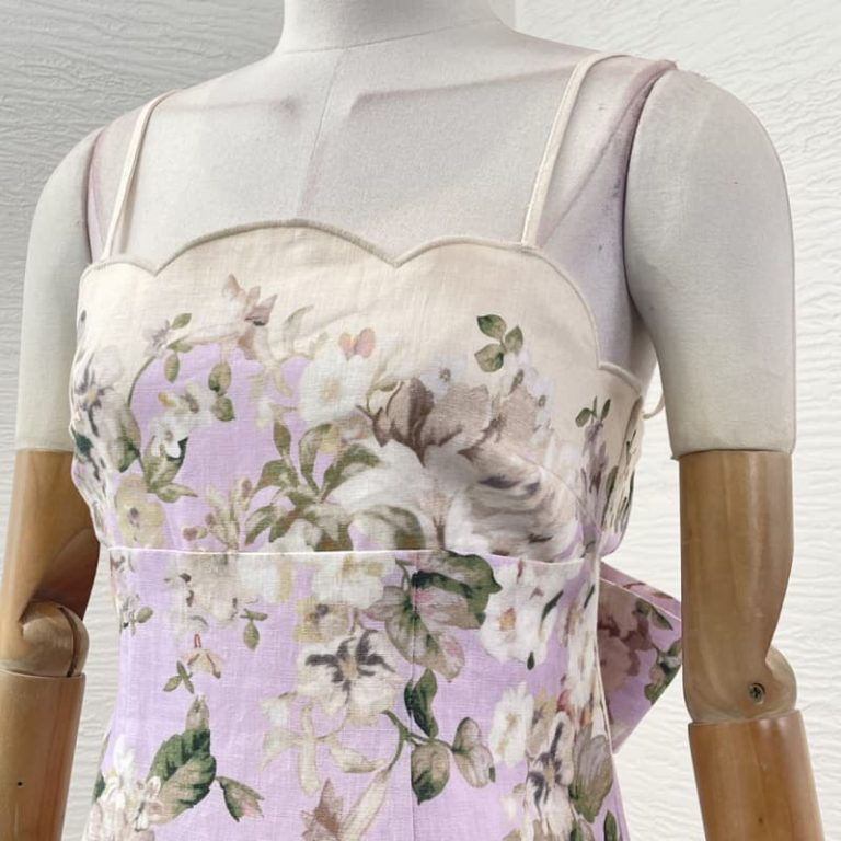 Zimmermann best quality linen violet purple lilac purple flowers print sleeveless backless shell edge sling midi dress3