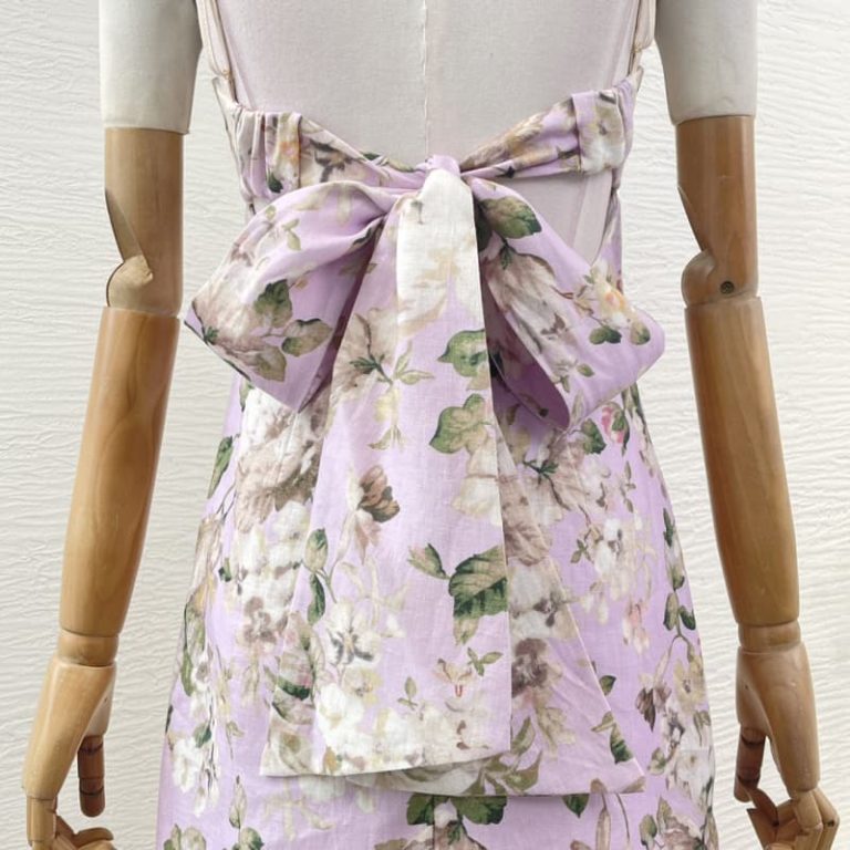 Zimmermann best quality linen violet purple lilac purple flowers print sleeveless backless shell edge sling midi dress4