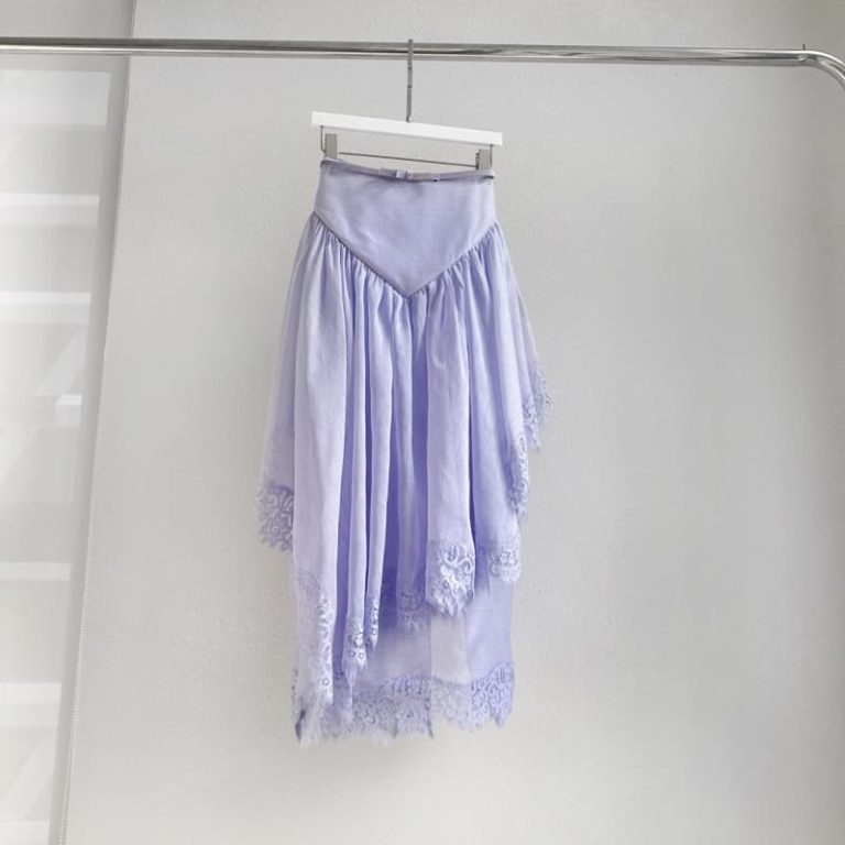 Zimmermann best quality silk linen purpler violet sleeveless pleat cut out blouse tops and lace Irregular hem skirt set