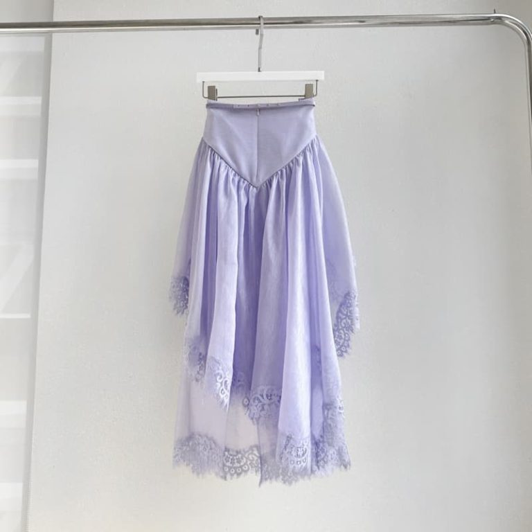 Zimmermann best quality silk linen purpler violet sleeveless pleat cut out blouse tops and lace Irregular hem skirt set4