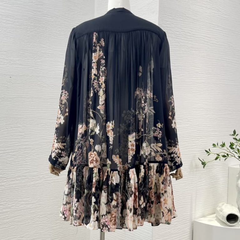 Zimmermann high quality black floral print long sleeve mini dress 100%Viscose-2