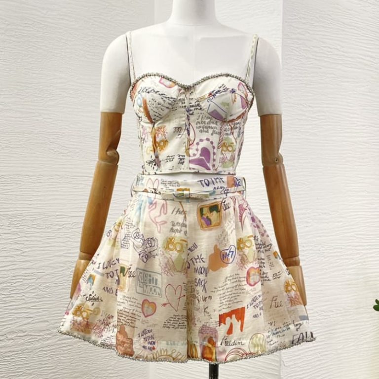 Zimmermann high quality multi color diamonds graffiti floral print sleeveless 55%Linen 45%Silk-11