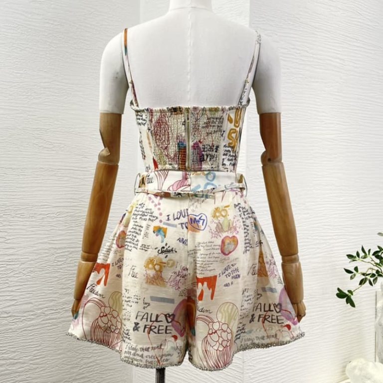 Zimmermann high quality multi color diamonds graffiti floral print sleeveless 55%Linen 45%Silk-12