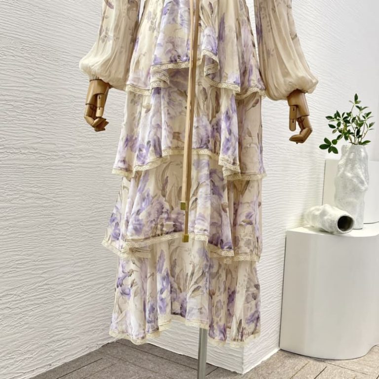 Zimmermann top quality iris print long sleeve cascading midi dress for women 4