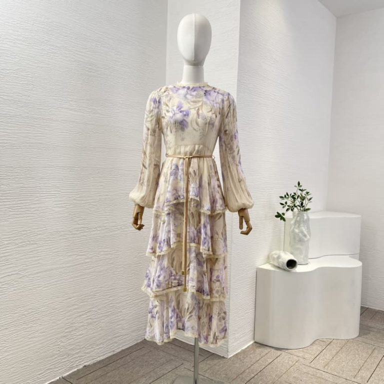 Zimmermann top quality iris print long sleeve cascading midi dress for women FZ321